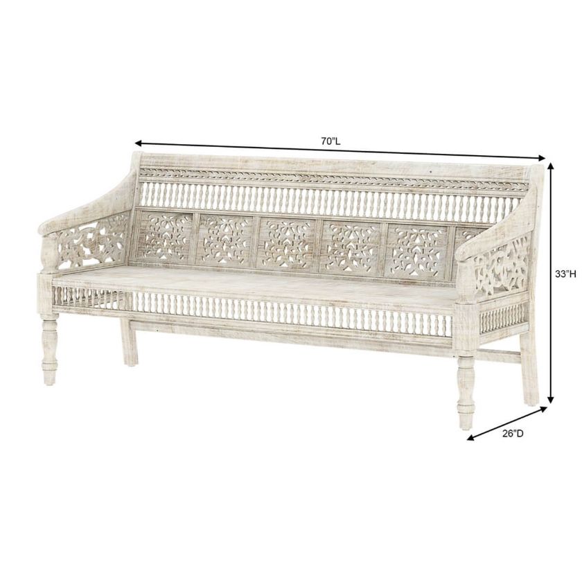 Pennsylvania Solid Wood Traditional Hand carved 3-seater Moroccan Sofa		 Dimension Image