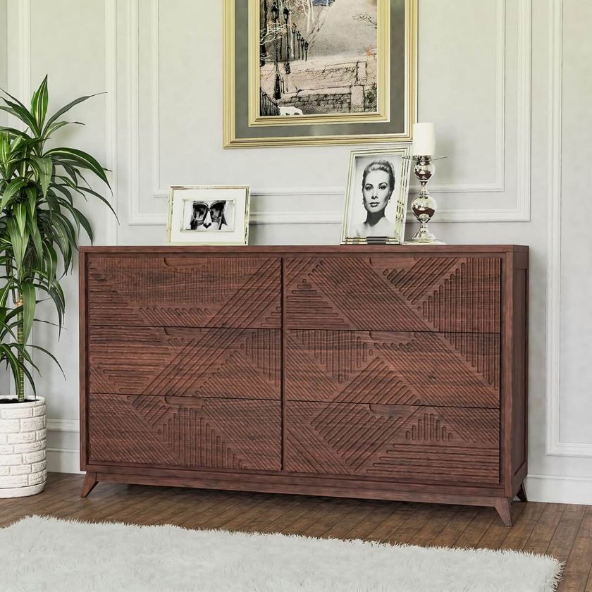 Picture of Madsen Mahogany Wood Double Dresser With 6 Drawers