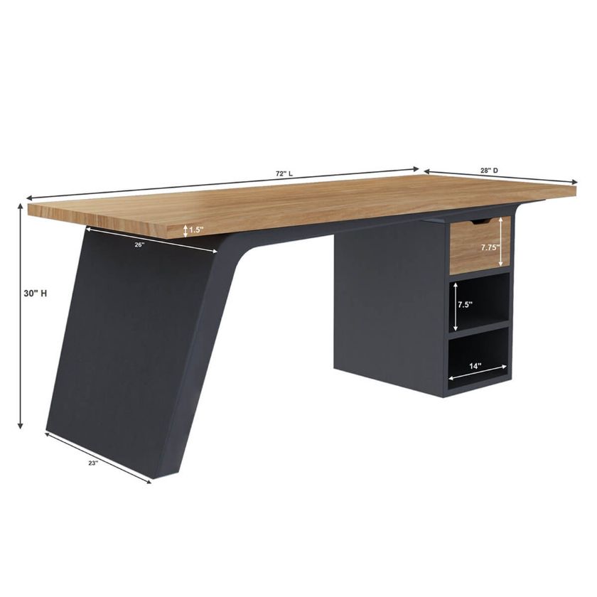 Jamul Solid Wood Modern Writing Desk Dimension Image