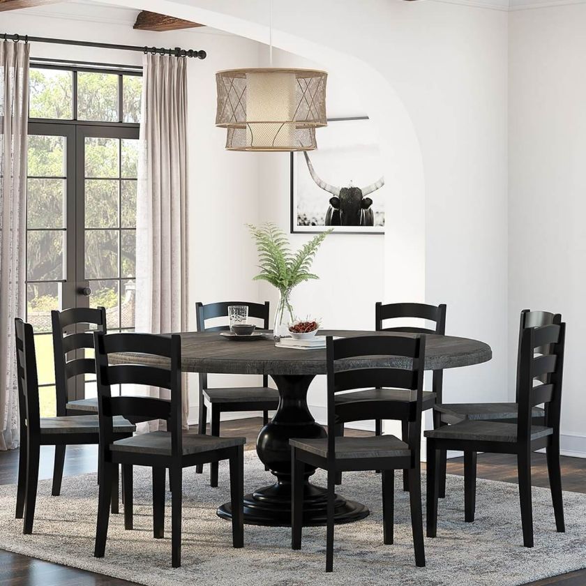 Picture of Moosonee Black Two Tone Solid Wood Farmhouse Dining Table Set