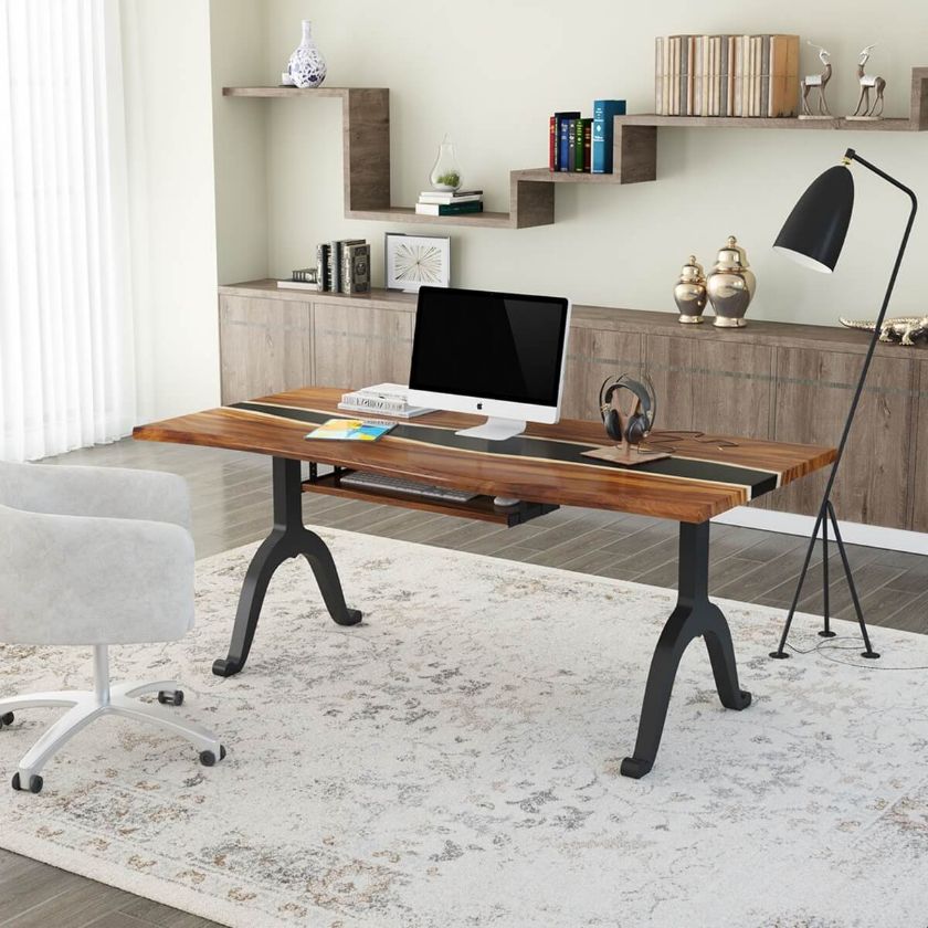 Picture of Live Edge Solid Wood 73 Inch Modern Industrial Computer Table Desk