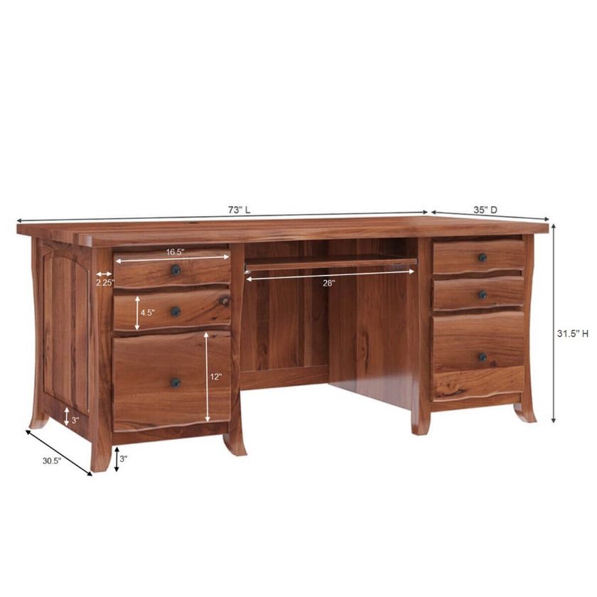 Congleton Live Edge Solid Wood Home Office Modern Executive Desk Dimension Image