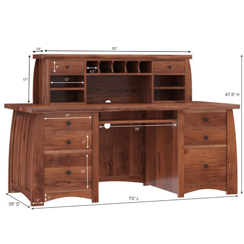 Helston Solid Wood Executive Desk Dimension Image