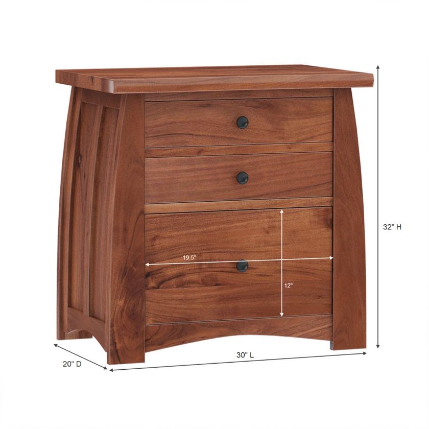 Helston Live Edge Top Solid Acacia Wood 3 Drawer Vertical File Cabinet Dimension Image