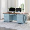 Picture of Eden Two-Tone 77 Inch Blue Solid Wood Home Office Executive Desk