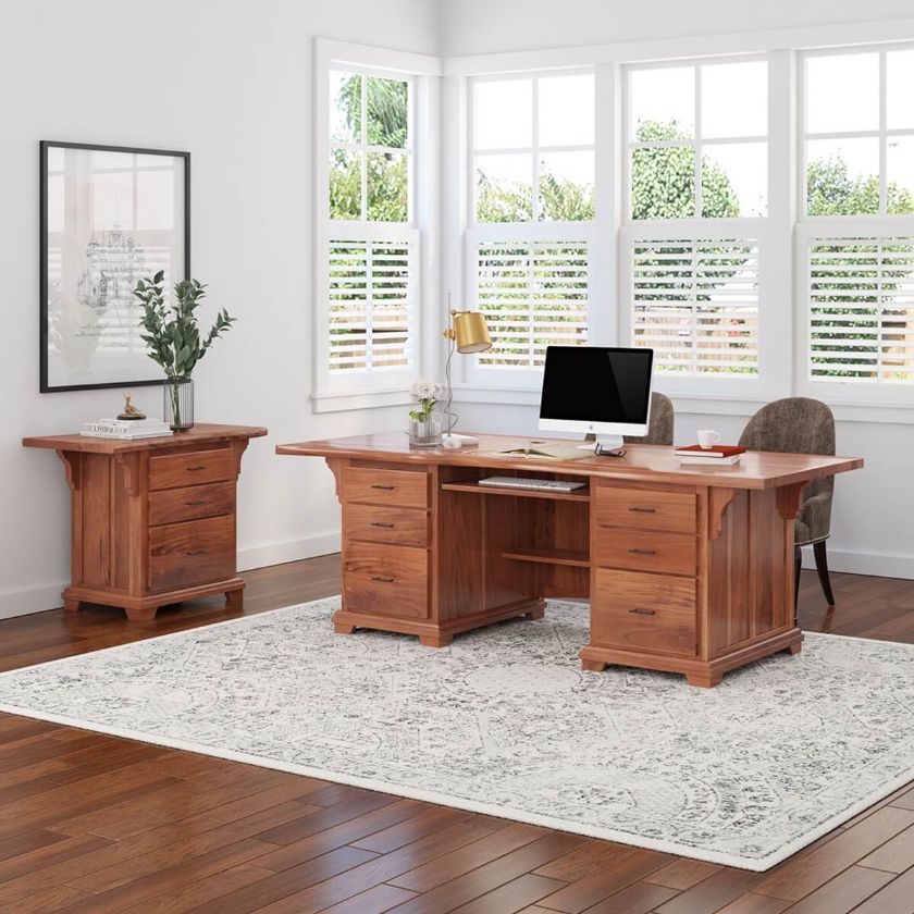Picture of Maldon Large Live Edge Top Solid Acacia Wood Home Office Executive Desk Set