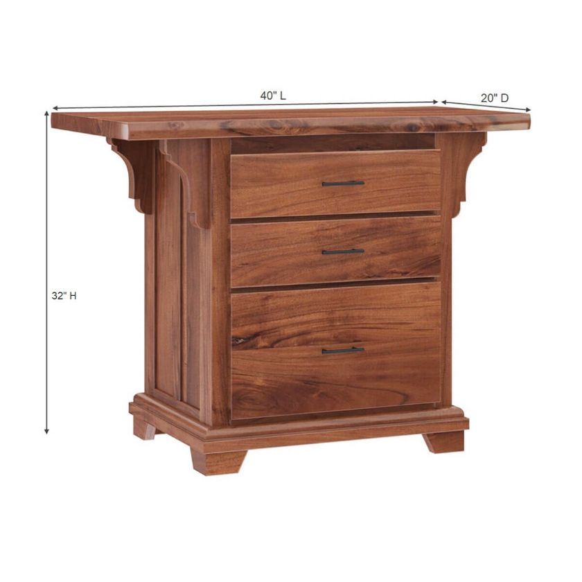 Maldon Large Live Edge Top Solid Acacia Wood 3 Drawer Vertical File Cabinet Dimension Image