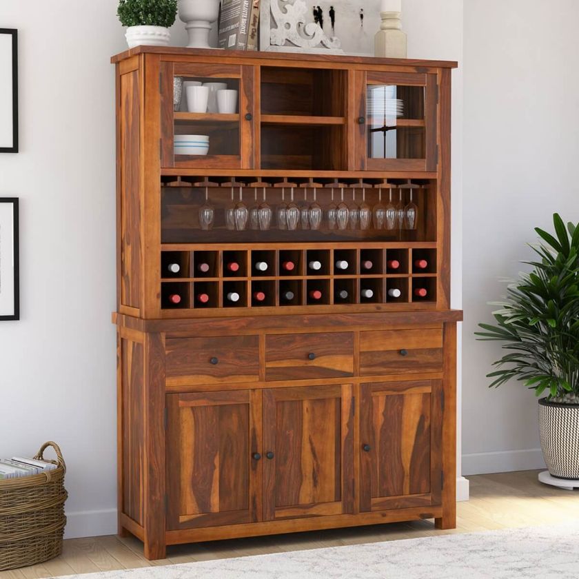 Picture of Cloverdale Rustic Solid Wood Wine Bar Hutch Cabinet