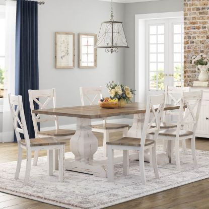 Picture of Greenville Farmhouse Two Tone Teak Wood Dining Table Chair Set