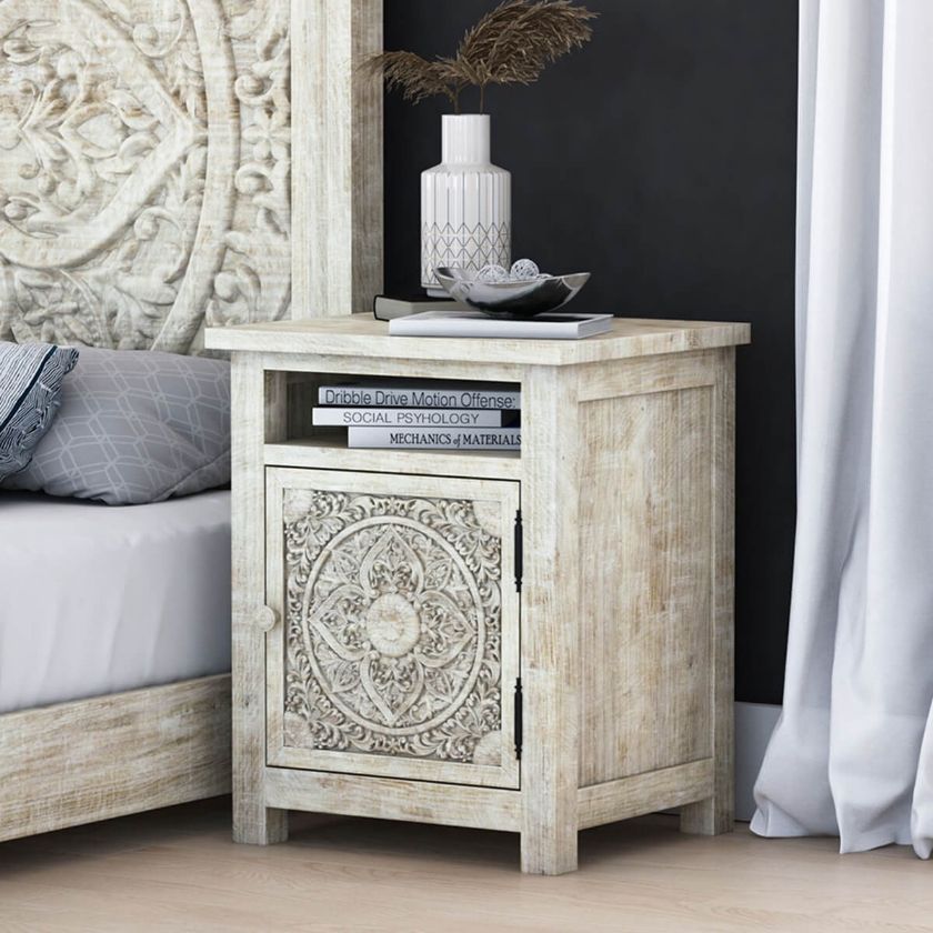 Picture of Memphis Weathered Hand-carved Solid Mahogany Wood Nightstand