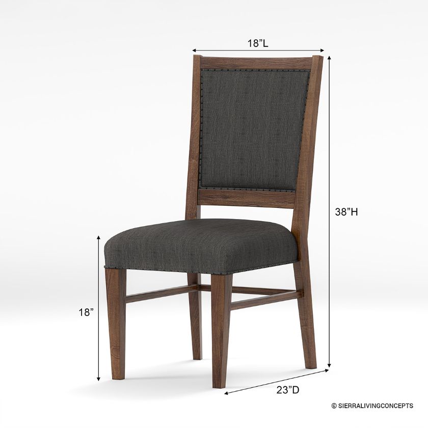 Adelanto Rustic Dark Teak Wood Upholstered Dining Chair  Dimension Image