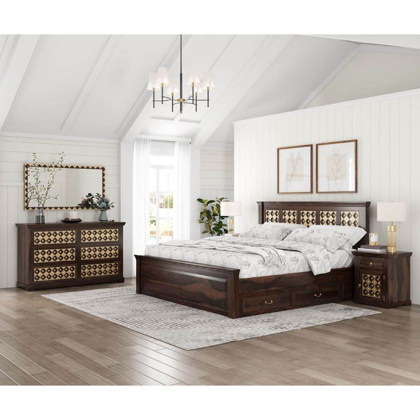 Picture of La Junta Solid Wood 4 Piece Storage Bedroom Set 