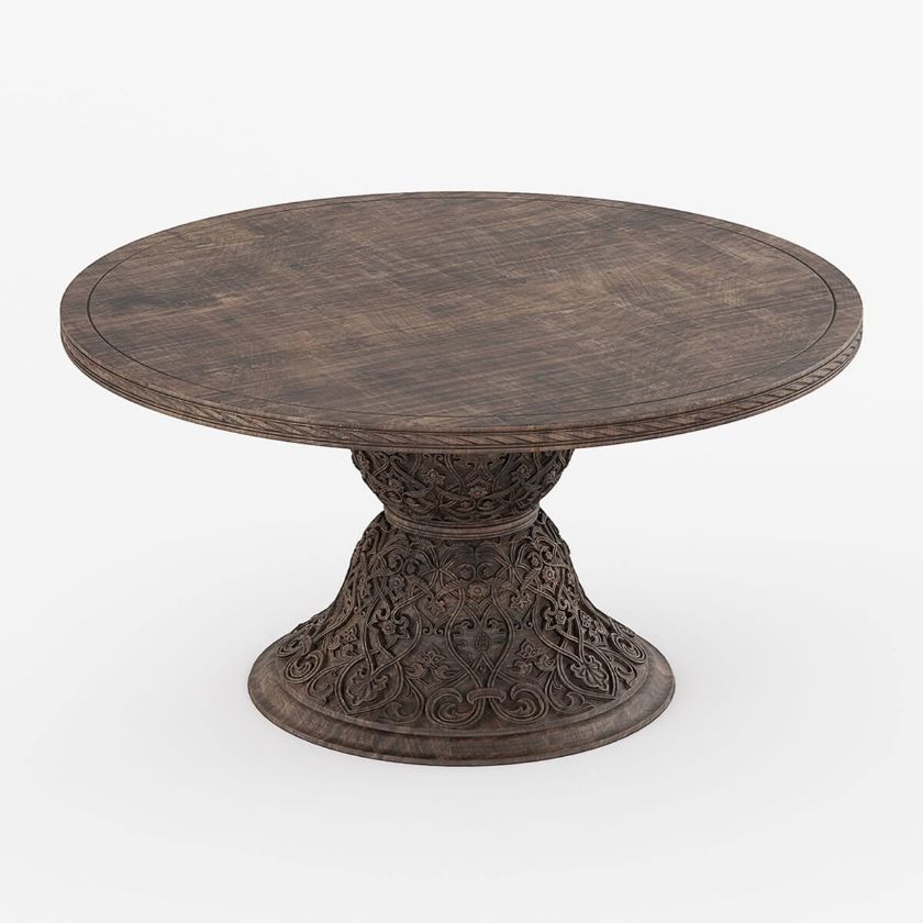 Picture of Atherton Solid Teak Wood Handcrafted Pedestal Round Dining Table