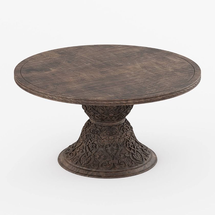 Picture of Atherton Solid Teak Wood Pedestal Round Dining Table For 6