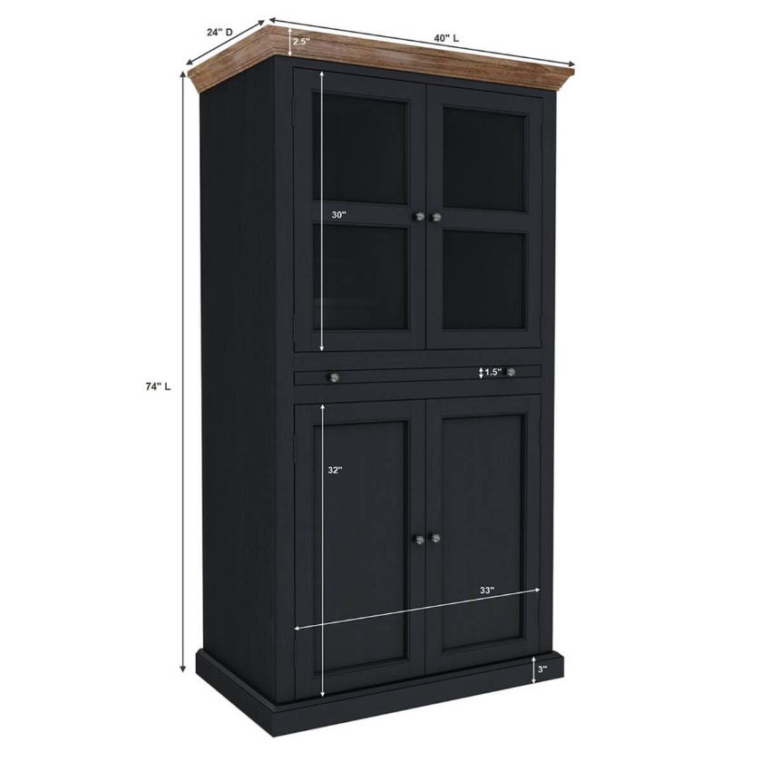 Rovigo Solid Teak Wood Tall Two-Tone Bar Cabinet with Double Doors Dimension Image