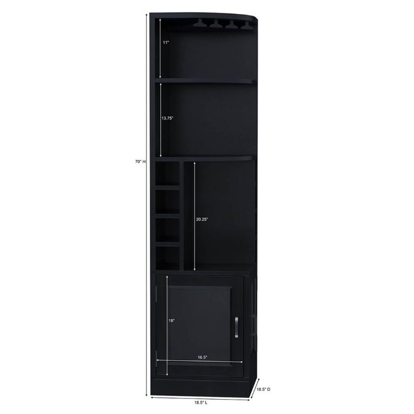 Padua Black Solid Wood Tall Narrow Corner Bar Cabinet Dimension Image