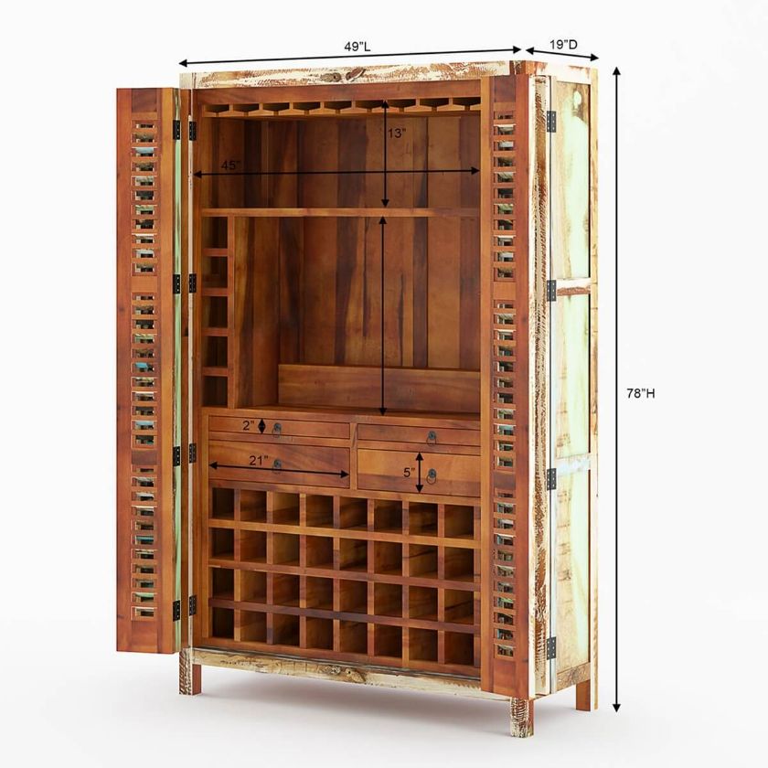 Fribourg Reclaimed Wood Tall Armoire Bar Cabinet Dimension Image