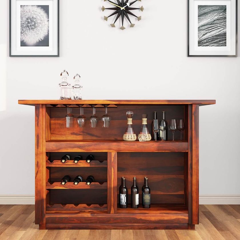 Picture of Lugano Solid Wood Rustic Wine Bar Table With Storage