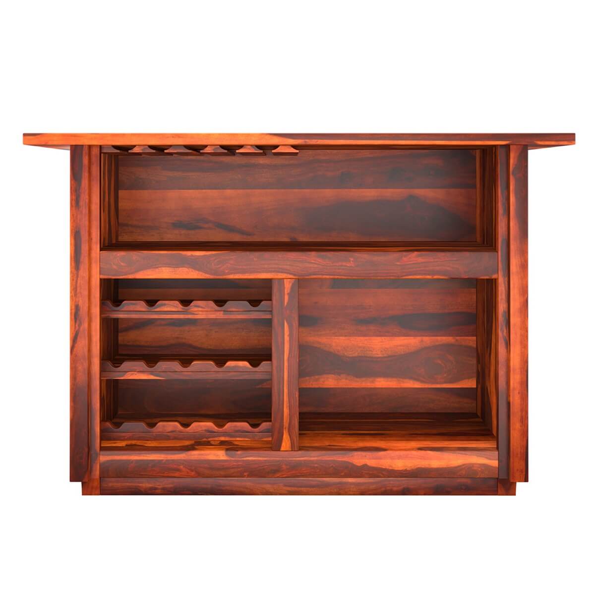 Lugano Solid Wood Rustic Wine Bar Table With Storage.