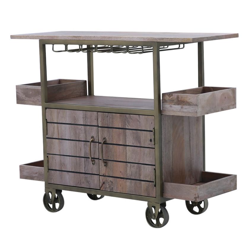 Picture of Apulia Solid Wood Metal Frame Industrial Bar Cart Cabinet