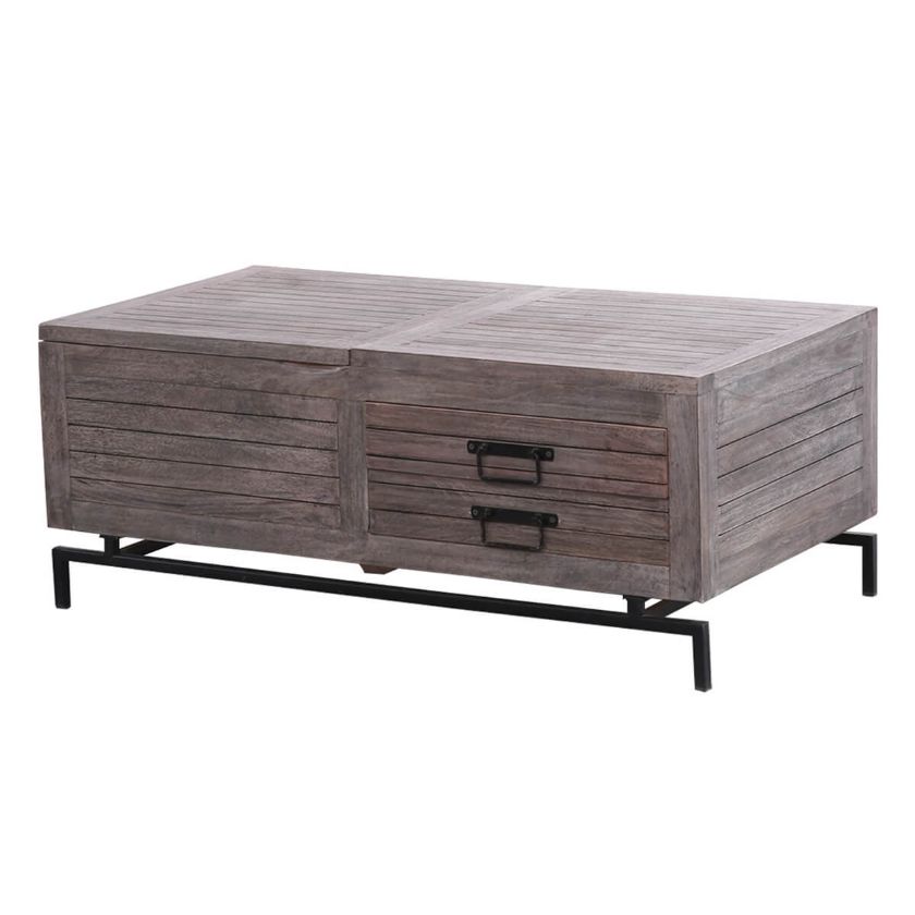 Picture of La Pisa Solid Wood Modern Industrial Coffee Table Trunk w Drawers