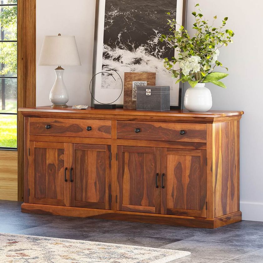 Picture of Clermont Rustic Solid Wood 4-Door Large Sideboard Cabinet