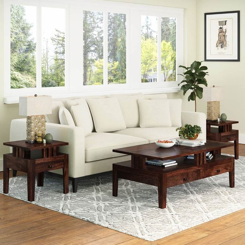 Picture of Santa Fe Elevated Solid Wood Coffee Table End Table Set