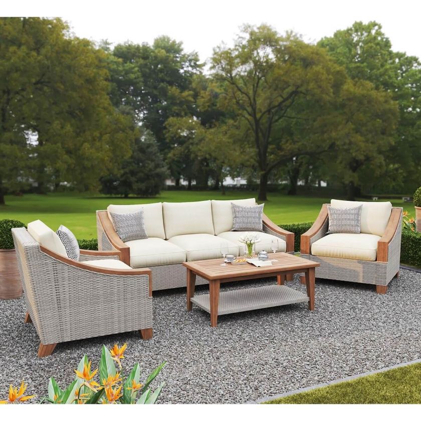 Picture of Mykonos 5 Seater Outdoor Teak and Rattan Sofa Set