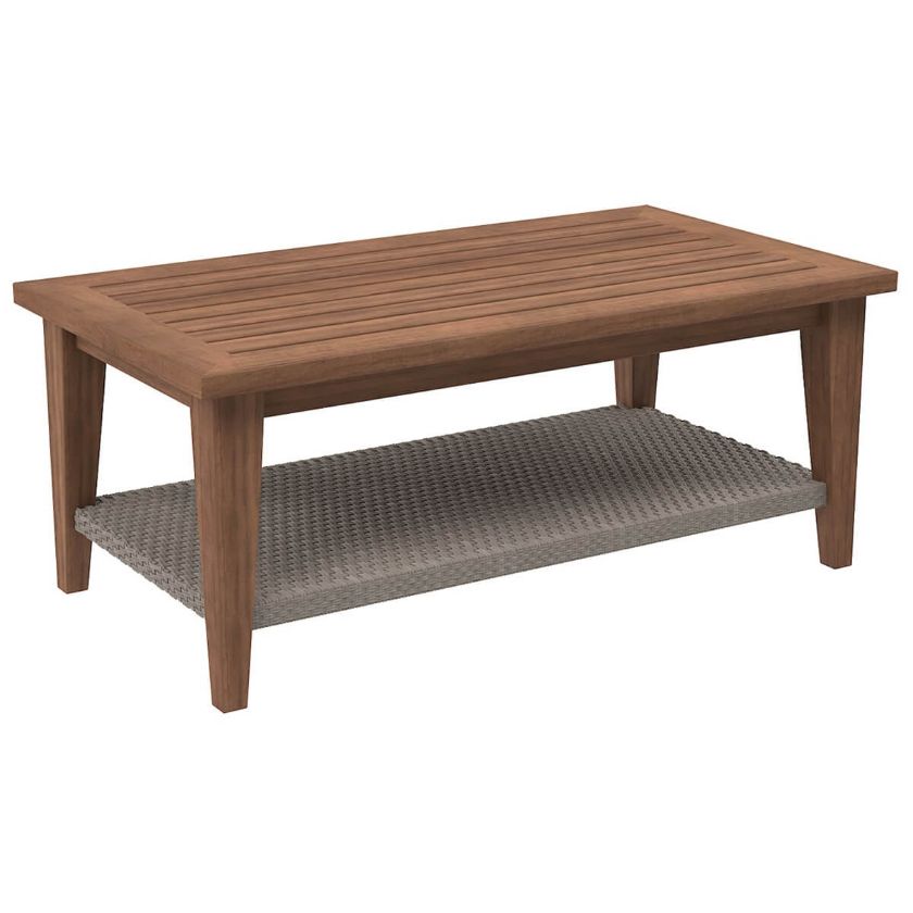 Picture of Mykonos Solid Teak Wood Outdoor Coffee Table with Wicker Bottom Shelf