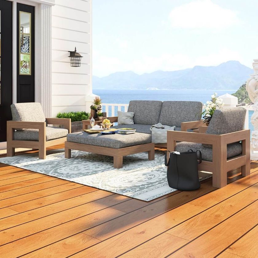 Picture of Santorini 6 Piece Outdoor Teak Wood Sofa Set with Ottoman