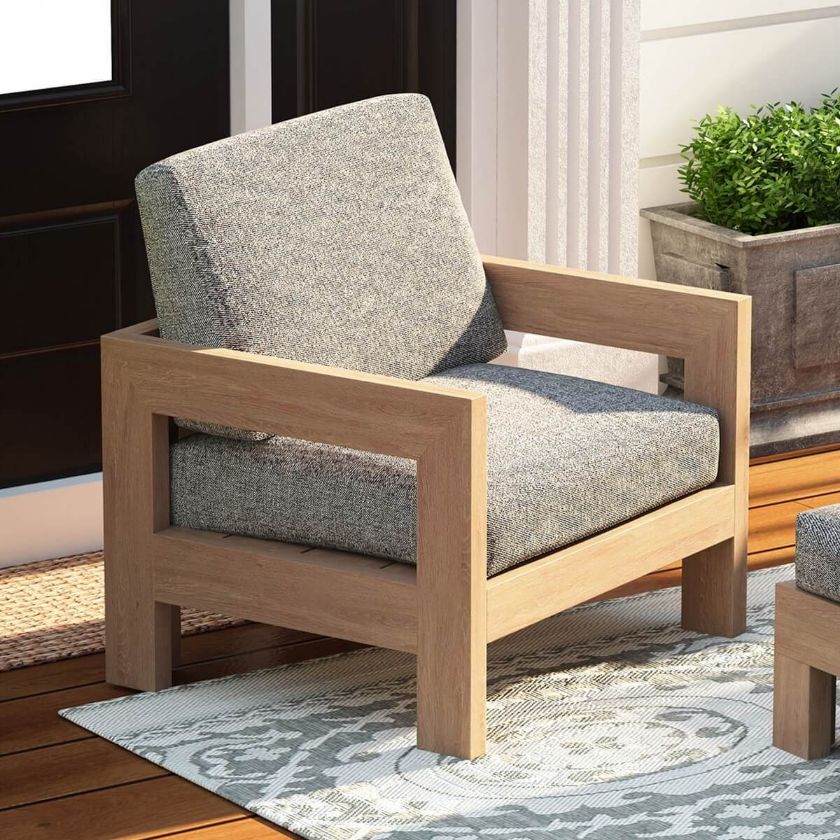 Picture of Santorini Modern Solid Teak Wood Outdoor Single Seat Sofa Armchair