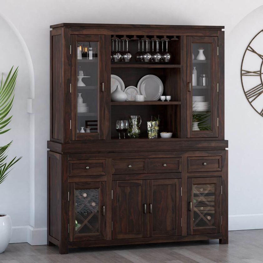 Picture of Sela Classic Rustic Solid Wood Dining Room Bar Hutch Cabinet