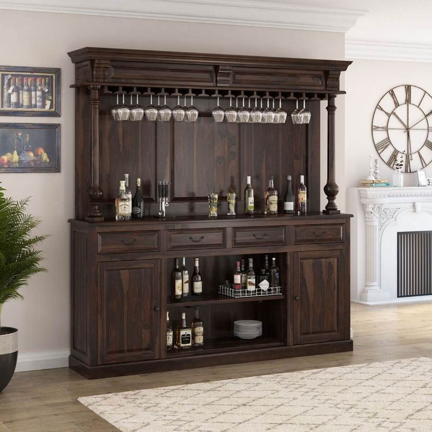 Picture of Nahant Rustic Solid Wood 4 Drawer Dining Room Bar Buffet with Hutch