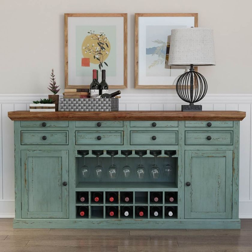 Picture of Selis Farmhouse Style Two-Tone Large Wine Bar Sideboard