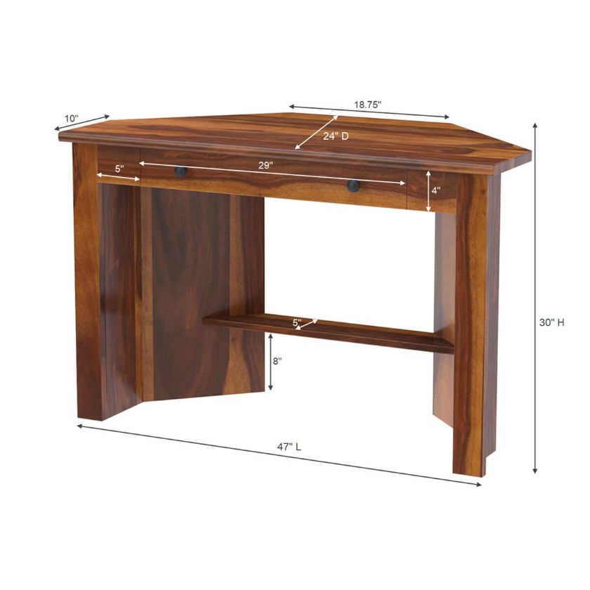 Lathrop Solid Wood Contemporary Corner Computer Desk w Keyboard Tray Dimension Image