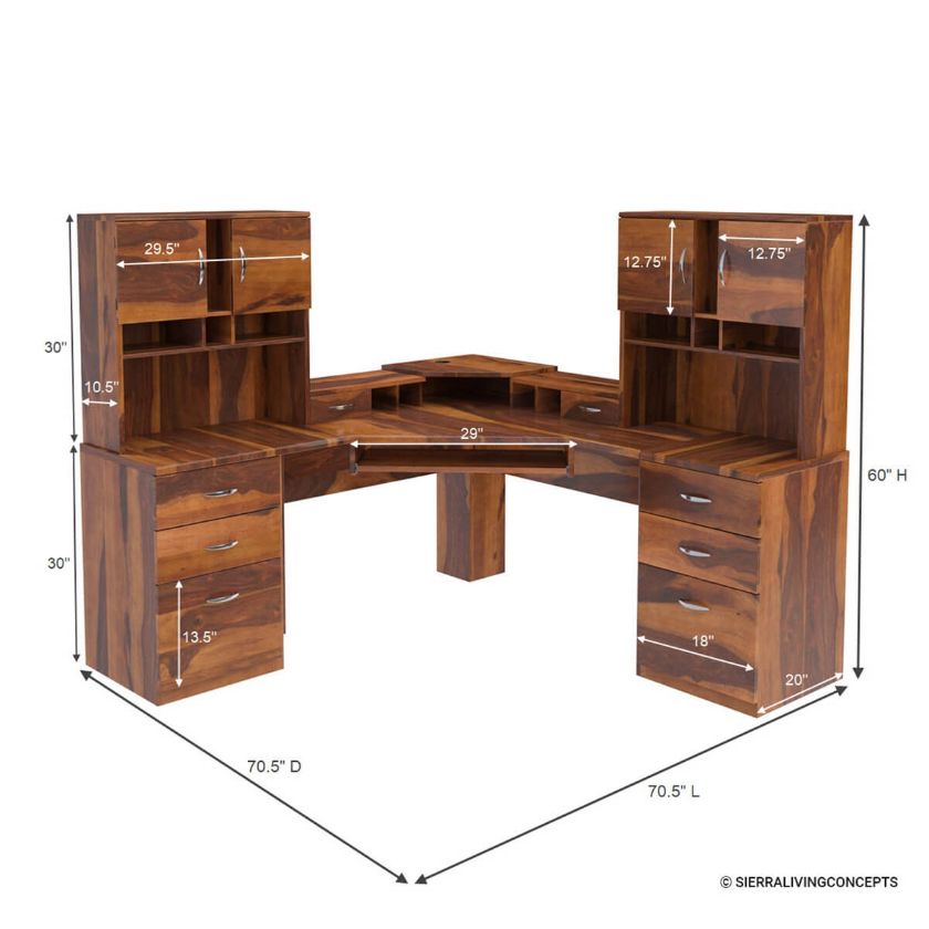 Lindsay Multi Functional L Shape Executive Desk with Storage Dimension Image