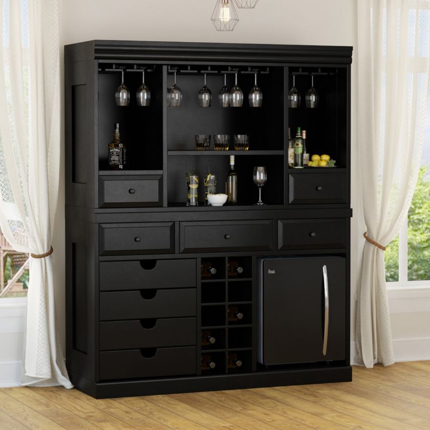 Picture of Sierra Vista Solid Wood Black Mahogany Tall Bar Cabinet