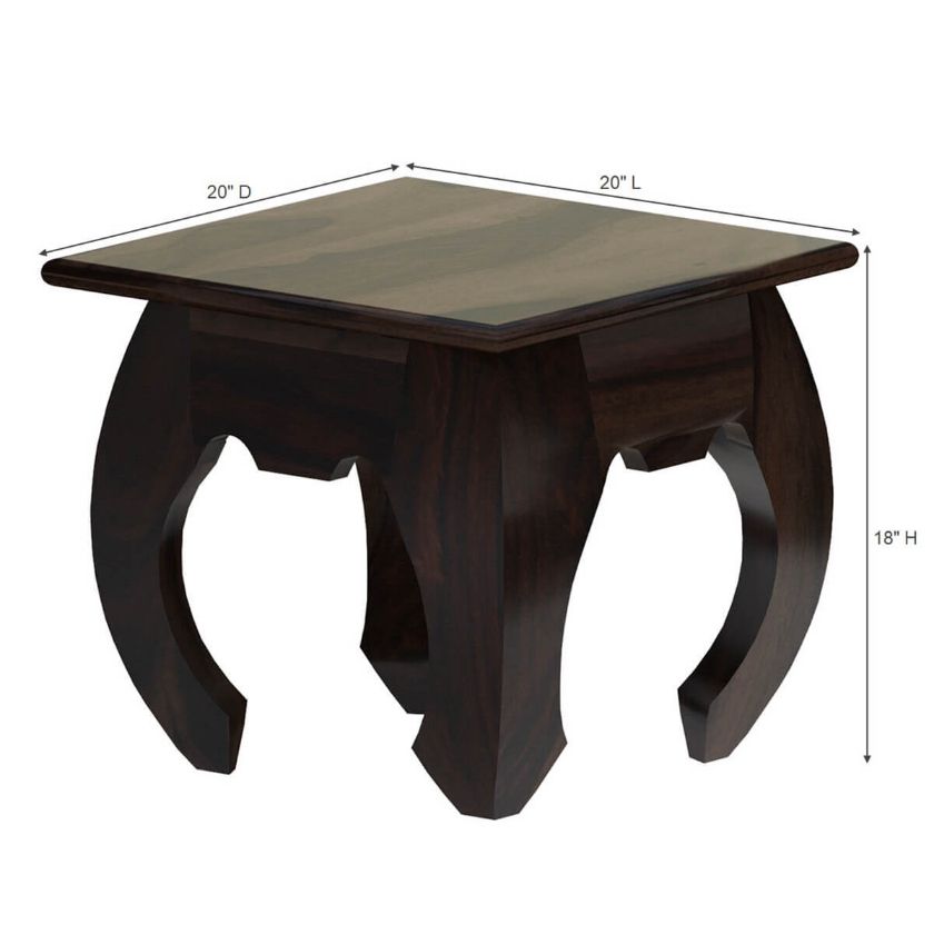 Santa Fe Rustic Solid Wood Square Opium End Table Dimension Image