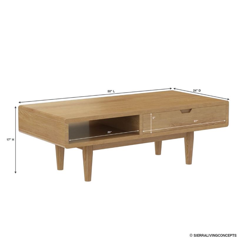 Palermo Mid Century Modern Rectangle Coffee Table with Storage Dimension Image