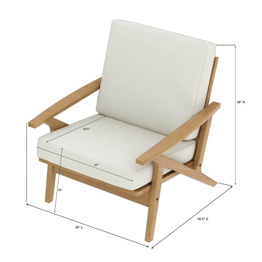 Palermo Teak Wood High Back Mid-Century Modern Sofa Chair		 Dimension Image