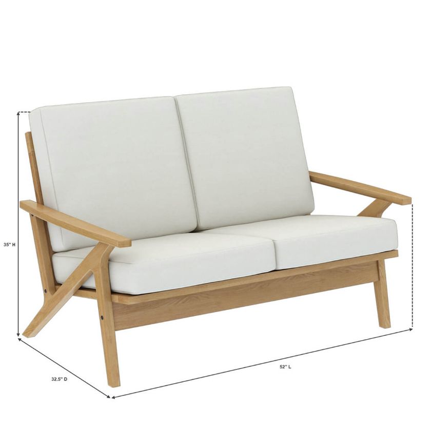 Palermo Teak Wood High back Mid-century Modern Loveseat		 Dimension Image