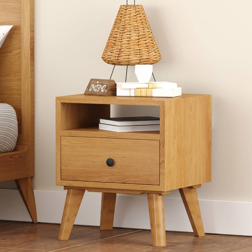 Picture of Harlow Solid Wood Mid Century Modern 1 Drawer Nightstand
