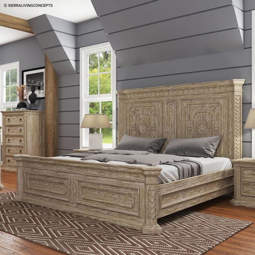 Picture of Nebula Traditional Style Rustic Solid Wood Platform Bed