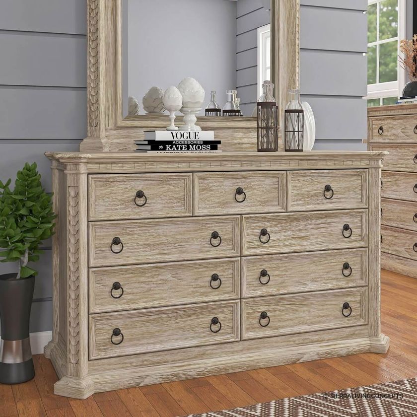 Picture of Nebula Rustic Solid Wood Large Dresser With 9 Drawers
