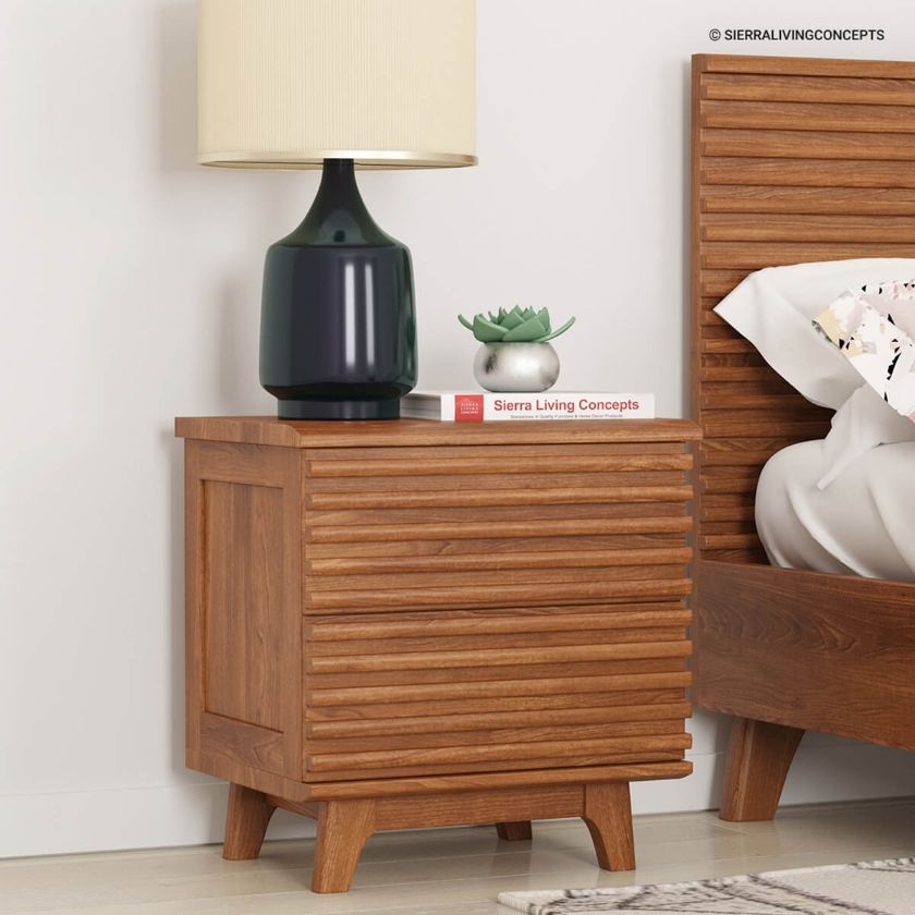 Picture of Hackney Mid-Century Modern Teak Wood 2 Drawer Bedroom Nightstand