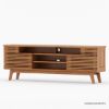 Picture of Hackney Slatted Slider Teak Wood Mid-Century Modern Media Console (71")