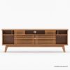 Picture of Hackney Slatted Slider Teak Wood Mid-Century Modern Media Console (71")