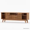 Picture of Hackney Slatted Slider Teak Wood Mid-Century Modern Media Console (71")