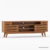 Picture of Hackney Slatted Slider Teak Wood Mid-Century Modern Media Console (71")