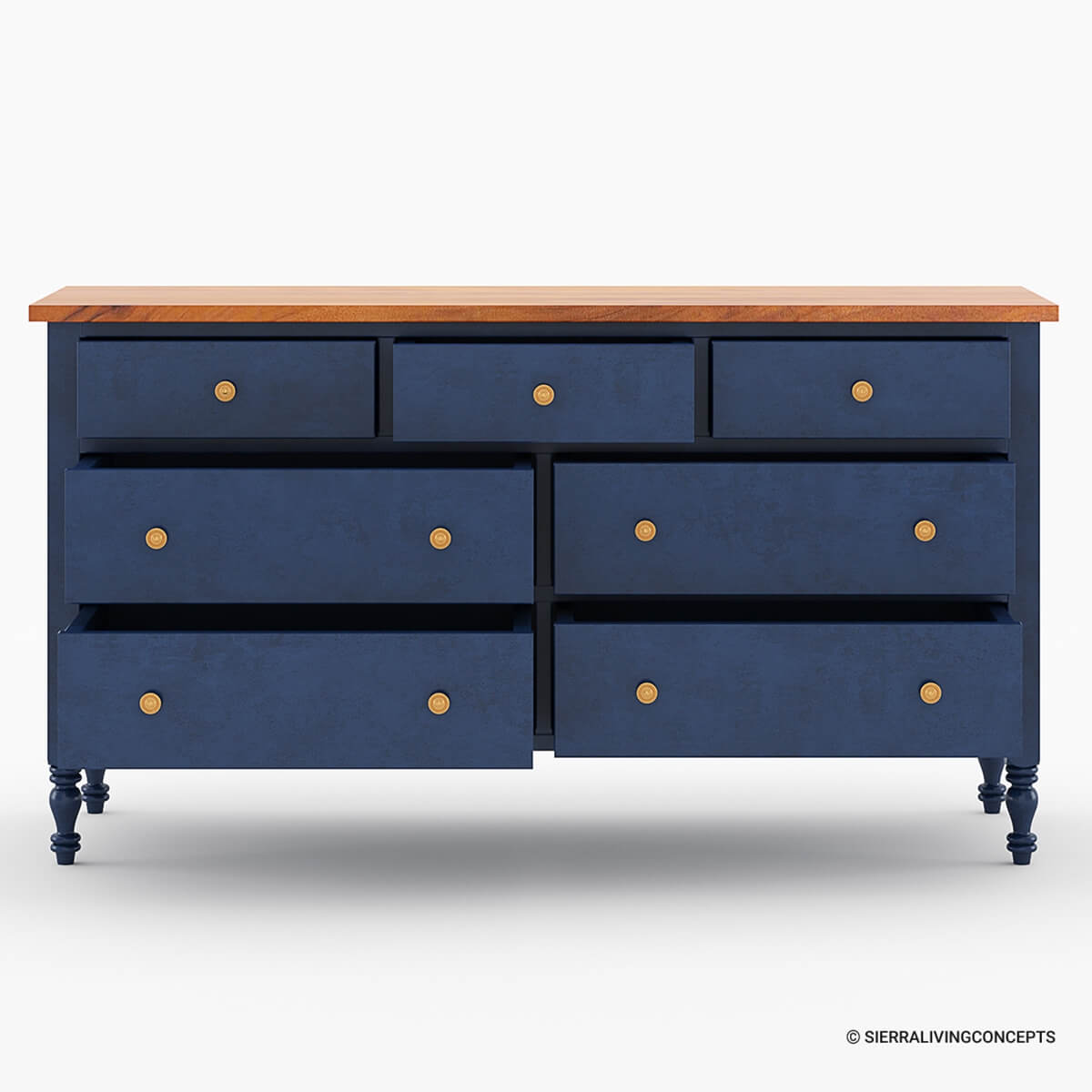 Repton Blue Two Tone Solid Wood 7 Drawer Bedroom Dresser.